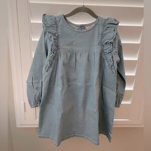 Light Wash Denim Flutter Sleeve Button Down Dress - Ruffle Butts